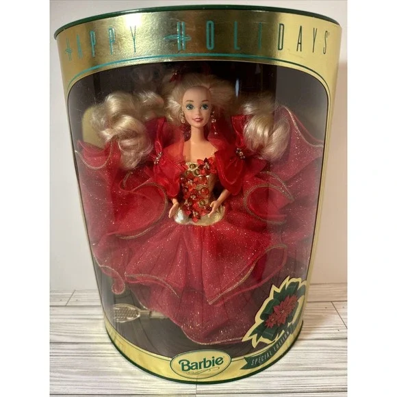 Hallmark | Toys | Mattel Happy Holidays Barbie 993 Special Edition 1824  Nrfb Red Gold Dress | Poshmark